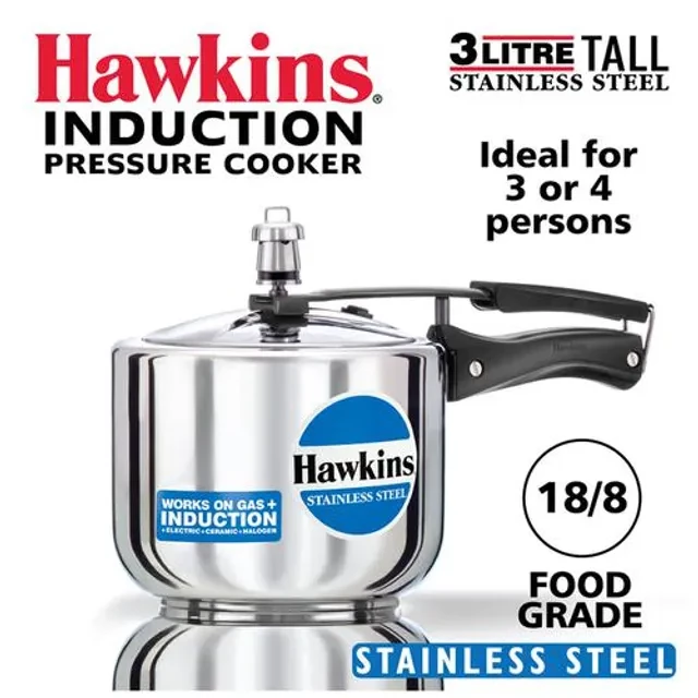 Hawkins Stainless Steel Inner Lid Pressure Cooker - Tall, Induction Base, With Handle, Silver, HSS3T, 3 l-2.webp